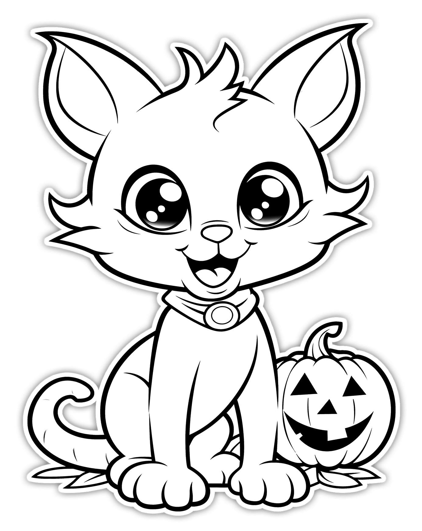 Spooky Cat Coloring Page printable artwork
