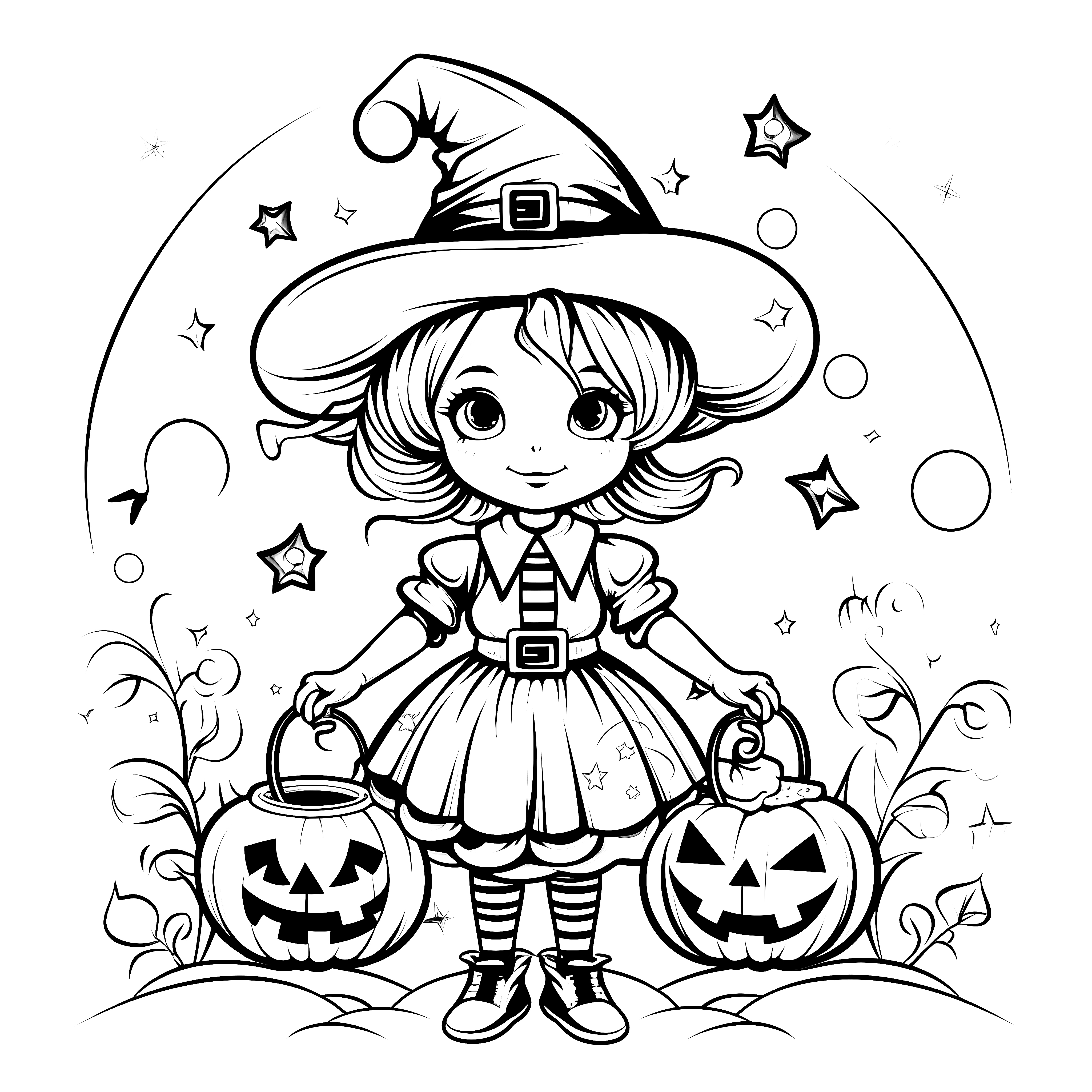 Witch Coloring Page printable artwork